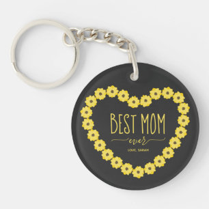 Porte-clefs Meilleure Maman Ever Tournesol Cœur Nom Personnali