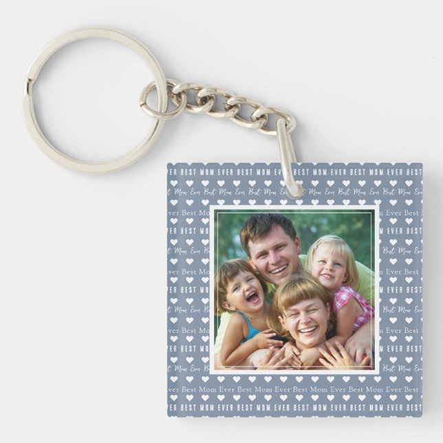 Porte-clefs Meilleure maman jamais bleu photo Fête des mères (Devant)