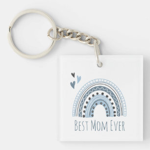Porte-clefs Meilleure maman Jamais Blue Boho Rainbow Photo