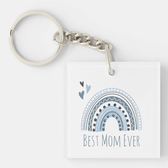 Porte-clefs Meilleure maman Jamais Blue Boho Rainbow Photo (Devant)