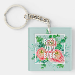 Porte-clefs Meilleure Maman Jamais Peinture Aquarelle Pivoine