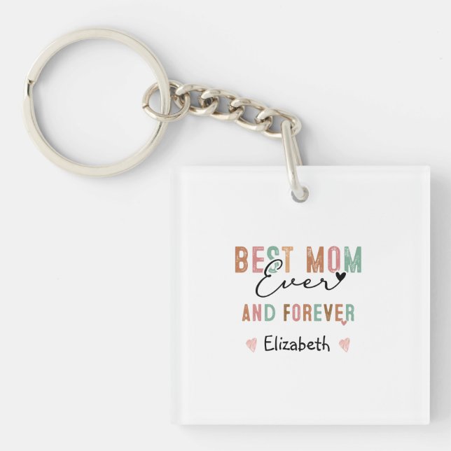 Porte-clefs Meilleure Maman Jamais  Script Rétro Maman Groovy  (Devant)
