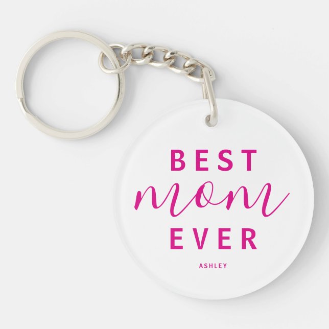 Porte-clefs Meilleure Maman Jour Hot Pink Script Photo Fête de (Devant)