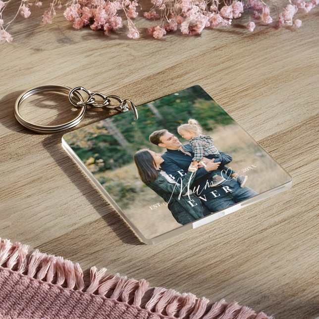 Porte-clefs Meilleure maman Jour Script Mère's Day Photo Keeps (Best Mum Ever Script Mother's Day Photo Keepsake Keychain)