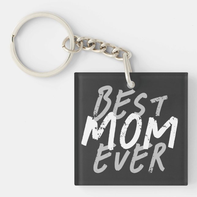 Porte-clefs Meilleure Maman Moderne Grunge Blanc et Gris (Devant)