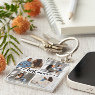 Porte-clefs Meilleure Maman Personnalisée 4 Photo Collage