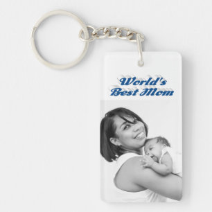 Porte-clefs Meilleure maman photo bleu marine texte