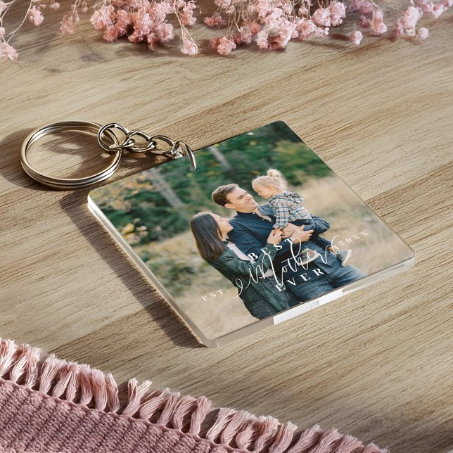 Porte-clefs Meilleure mère jamais Script Fête des mères garde- (Best Mother Ever Script Mothers Day Photo Keepsake Keychain)