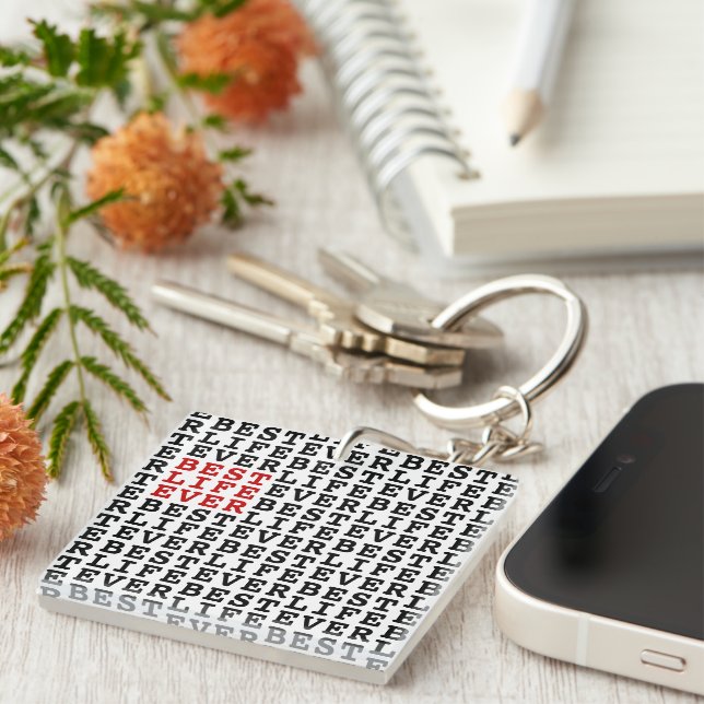 Porte-clefs Meilleure vie Jamais Noir Blanc Rouge Personnalisé (Devant Droit)