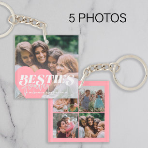 Porte-clefs Meilleures amies 5 collage photo rose féminin mign