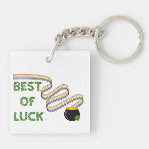 Porte-clefs Meilleurs vœux de chance avec trèfles et arc-en-ci