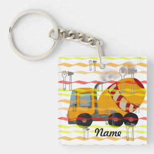 Porte-clefs Mélangeur concret jaune et rouge