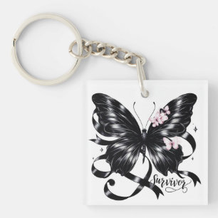 Porte-clefs Melanoma Survivor - Papillon noir