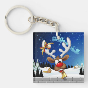 Porte-clefs Mème de Noël drôle de renne qui regarde par-dessus