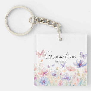 Porte-clefs Mémé personnalisée Année d'établissement - Fleur e