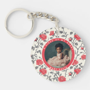 Porte-clefs Mémento de famille élégant Fleur de rose personnal