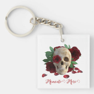 Porte-clefs Memento Mori. Crâne aux roses rouges