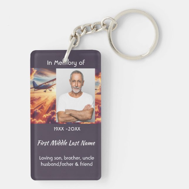 Porte-clefs Memorial Photo Pilot Airplane Flying Sunset (Dos)