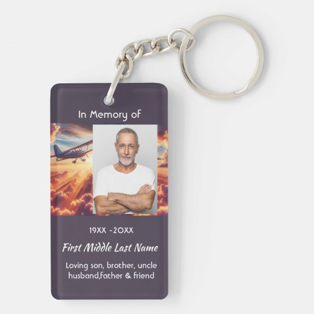 Porte-clefs Memorial Photo Pilot Airplane Flying Sunset (Dos)
