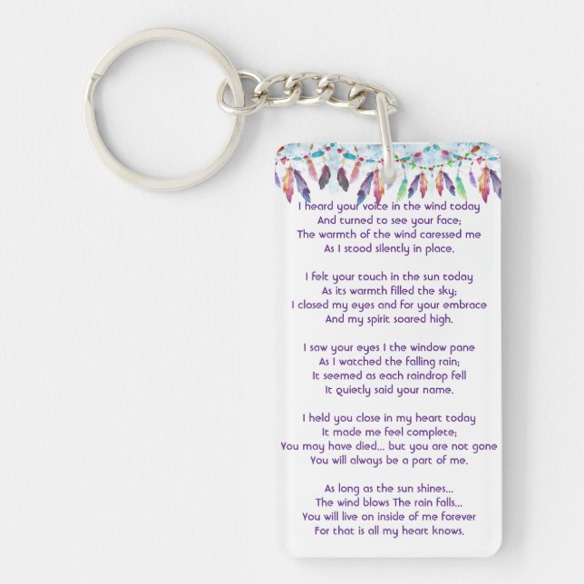 Porte-clefs Memorial Photo Prayer Feathers Boho Tribal Native (Devant)