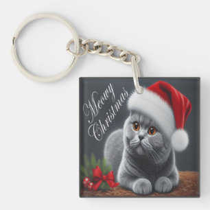 Porte-clefs MeowChristmas British Shorthair Père Noël Cat