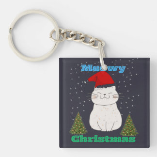 Porte-clefs Meowy Christmas Cute Cat Design | Funny Holiday Ca