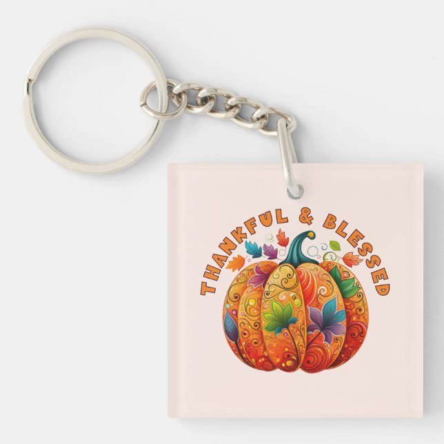 Porte-clefs Merci et béni Citrouille d'automne (Devant)