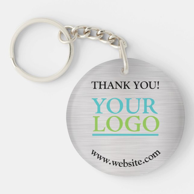 Porte-clefs Merci, Logo, Nom Site Web, Argent Brossé Vs 2 (Devant)