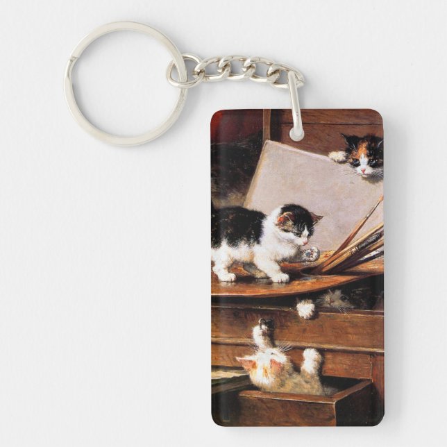 Porte-clefs Mère Chat et chatons sur table (Devant)