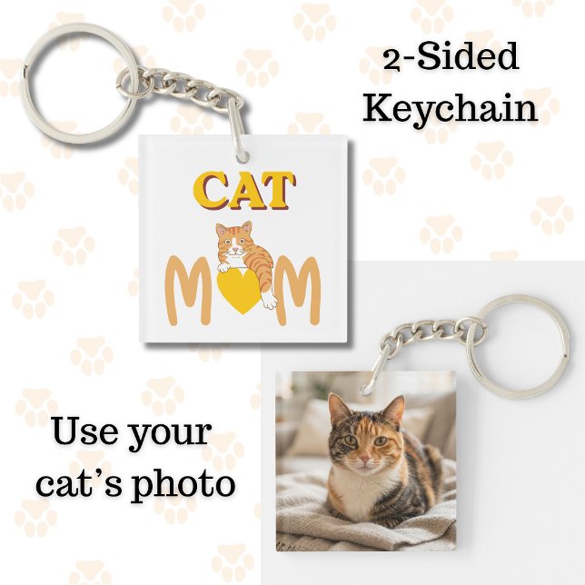 Porte-clefs Mère de chat fière Fête des mères recto-verso (Cat Mom 2-sided keychain)