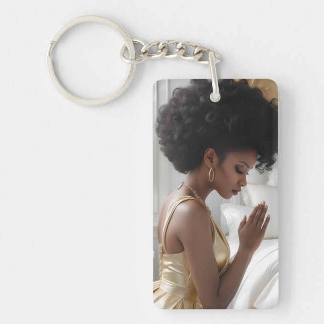 Porte-clefs Mère de prière habillée en or (Devant)