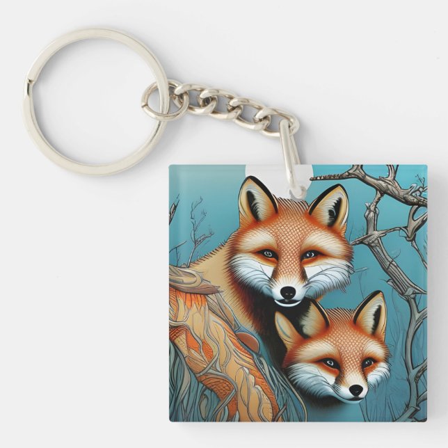 Porte-clefs Mère et bébé Fox (Devant)