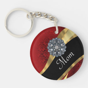 Porte-clefs Mère personnalisée de damas rouge