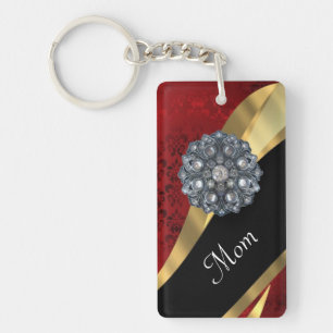 Porte-clefs Mère personnalisée de damas rouge