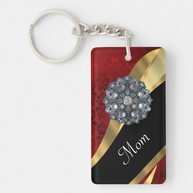 Porte-clefs Mère personnalisée de damas rouge (Devant)