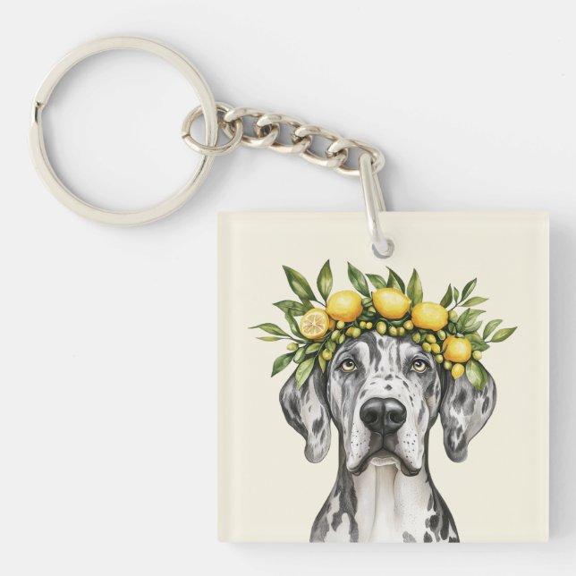 Porte-clefs Merle Great Dane Chien Lemon Crown (Devant)