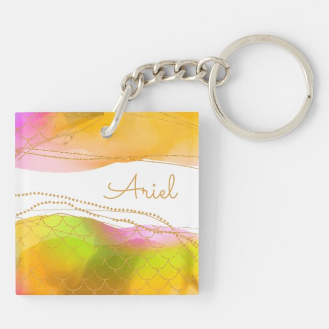 Porte-clefs Mermaid Aquarelle Art NAME Glam Été Son Amusement (Dos)