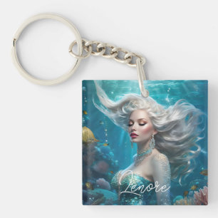 Porte-clefs Mermaid cheveux en argent Turquoise Océan