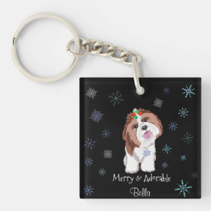 Porte-clefs Merry & Adorable Shih Tzu Avec Snowflake Nom du ch