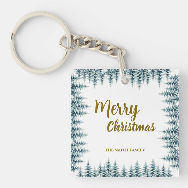 Porte-clefs Merry and Bright pine tree forest Christmas (Devant)