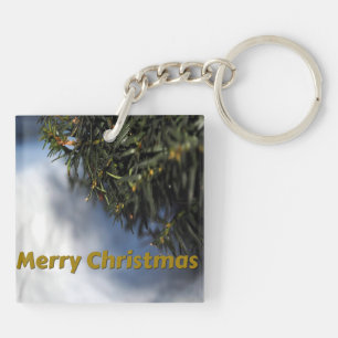 Porte-clefs Merry Christmas Pine Tree and Snow