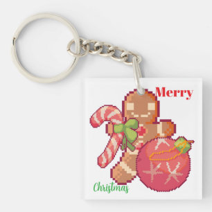 Porte-clefs Merry Christmas Pixelart, Pixel Art