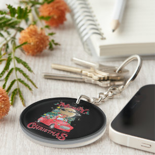 Porte-clefs Merry Christmas Vintage Red Santa Truck