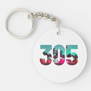 Porte-clefs Miami 305 Zone Code Floride Palm Trees Vintage Pri