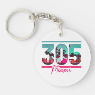 Porte-clefs Miami 305 Zone Code Floride Palm Trees Vintage Pri