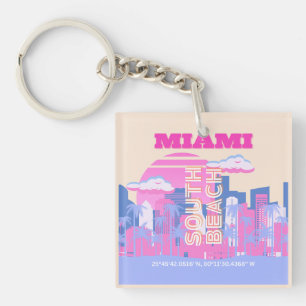 Porte-clefs Miami Beach, Miami Travel Art, Preppy