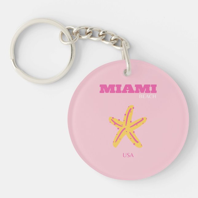 Porte-clefs Miami Beach, Miami Travel Art, Preppy Room, Rose (Devant)