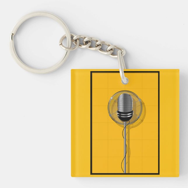 Porte-clefs Microphone Rétro sur Jaune Gras (Devant)