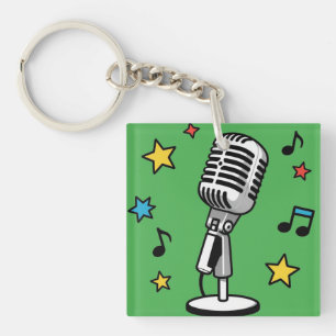 Porte-clefs Microphone Vintage Notes de Musique Design Rétro C