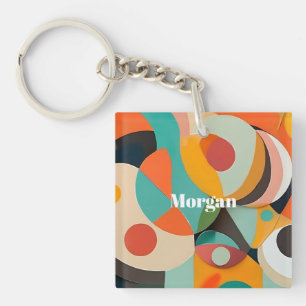 Porte-clefs Mid Century Art moderne Monogramme ou nom, géométr